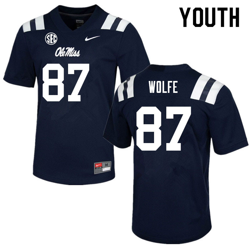 Hudson Wolfe Ole Miss Rebels NCAA Youth Navy #87 Stitched Limited College Football Jersey QSB7058WC